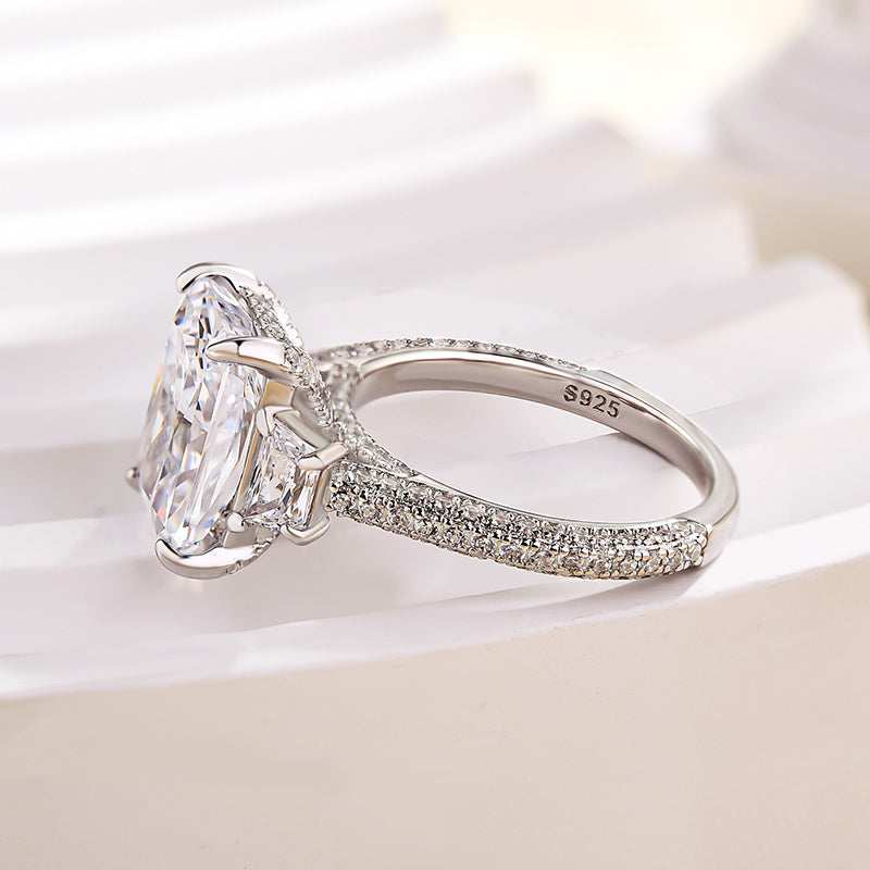Stunning Crushed Ice Radiant Cut Three Stone Engagement Ring In Sterling Silver