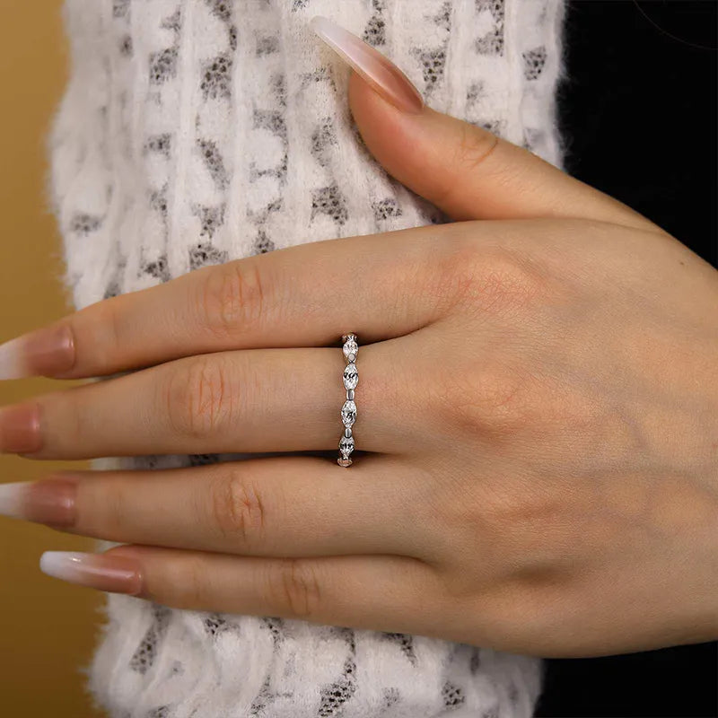 Elegant Marquise Cut Full Wedding Band In Sterling Silver