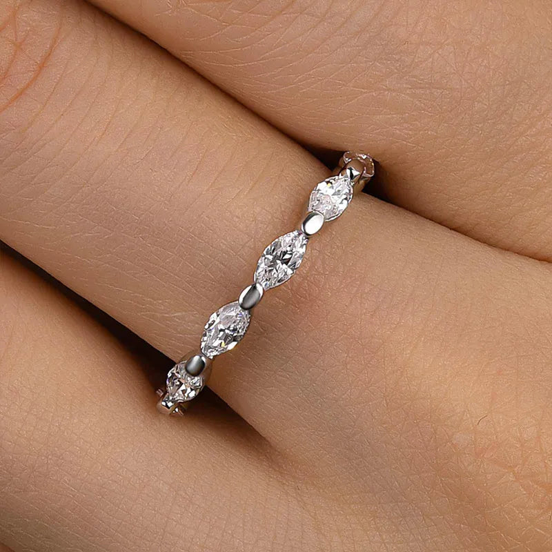 Elegant Marquise Cut Full Wedding Band In Sterling Silver