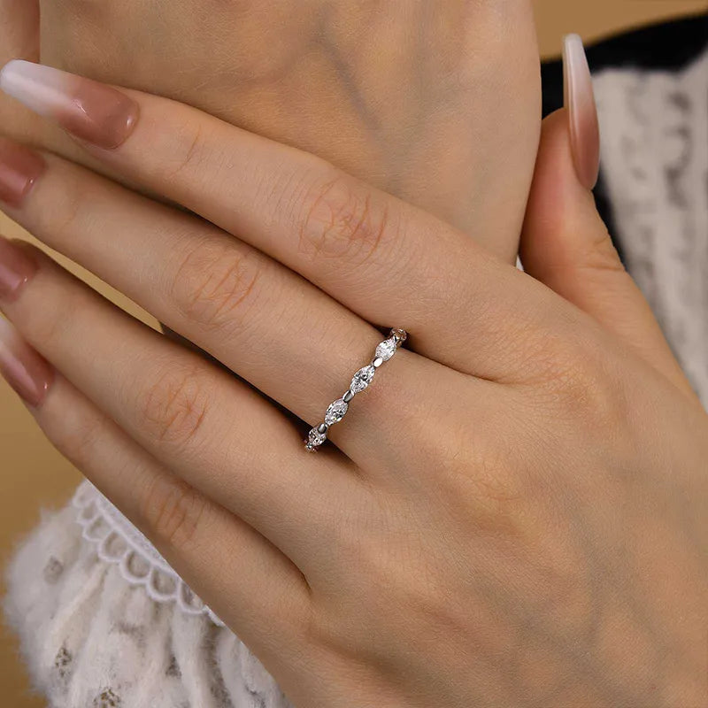 Elegant Marquise Cut Full Wedding Band In Sterling Silver