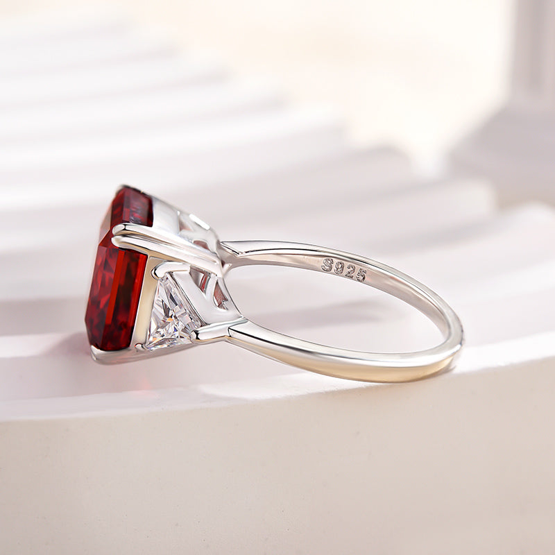 Ruby Radiant Cut Three Stone Engagement Ring With Triangle Cut Site-stones