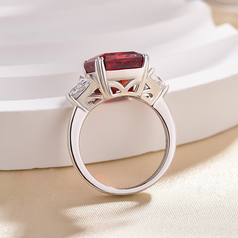 Ruby Radiant Cut Three Stone Engagement Ring With Triangle Cut Site-stones