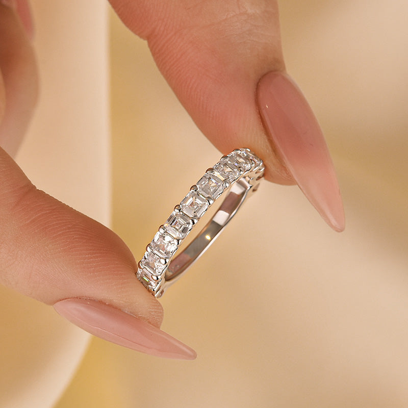 Unique Asscher Cut Wedding Band In Sterling Silver