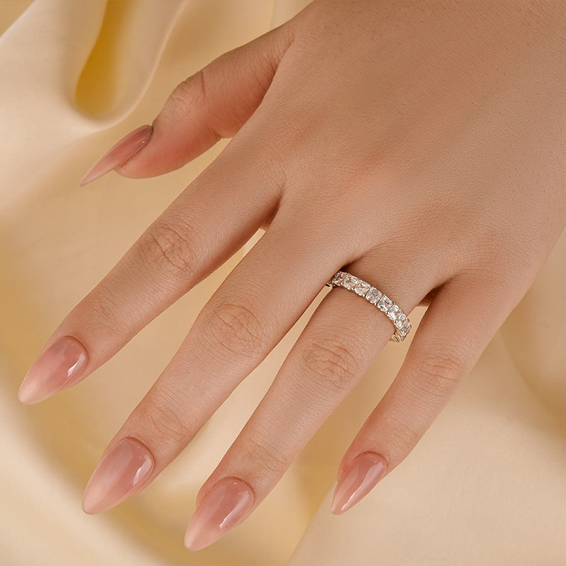 Unique Asscher Cut Wedding Band In Sterling Silver