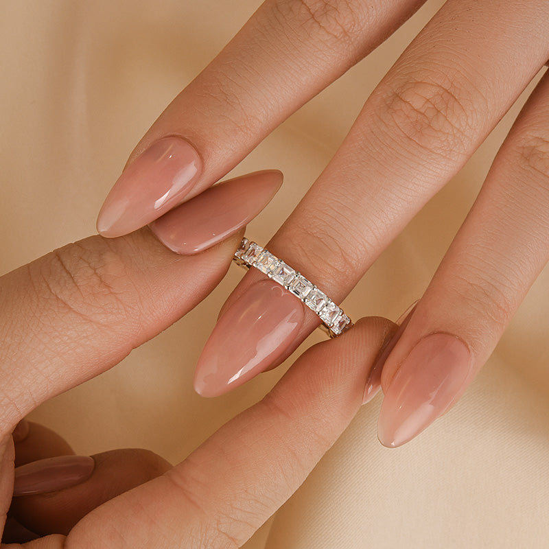 Unique Asscher Cut Wedding Band In Sterling Silver