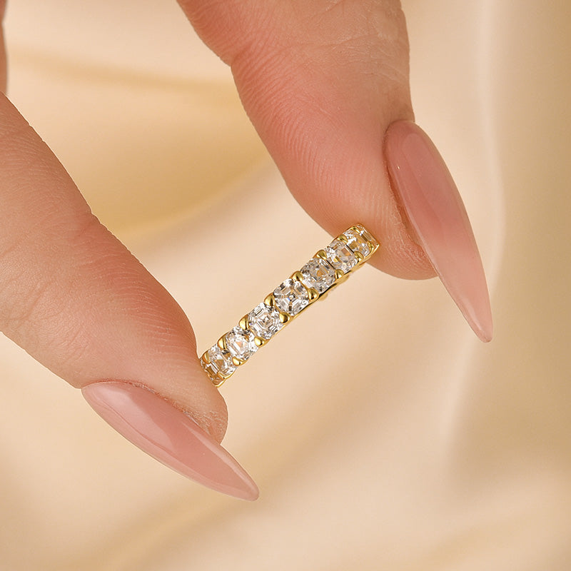 Unique Asscher Cut Wedding Band In Sterling Silver