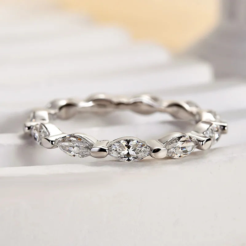 Elegant Marquise Cut Full Wedding Band In Sterling Silver