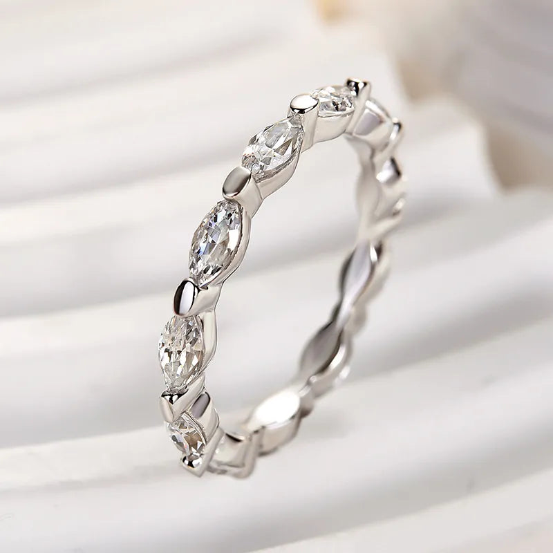 Elegant Marquise Cut Full Wedding Band In Sterling Silver