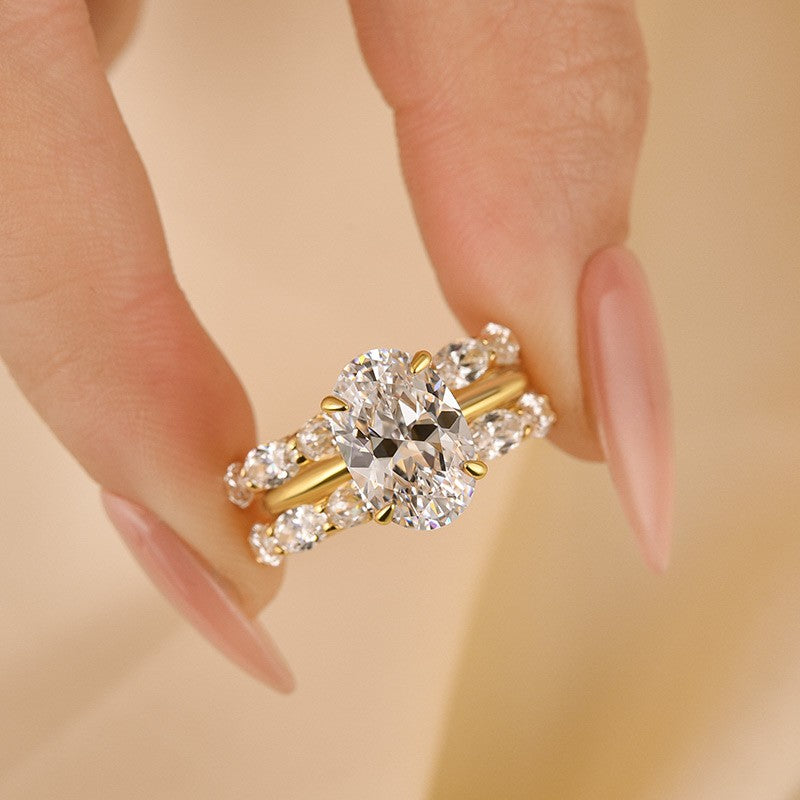 3PC Yellow Gold 4.0Ct Oval Cut Wedding Ring Set With Two Oval Cut Wedding Bands