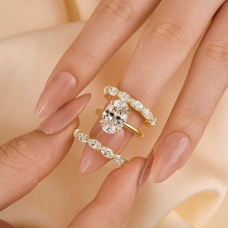 3PC Yellow Gold 4.0Ct Oval Cut Wedding Ring Set With Two Oval Cut Wedding Bands