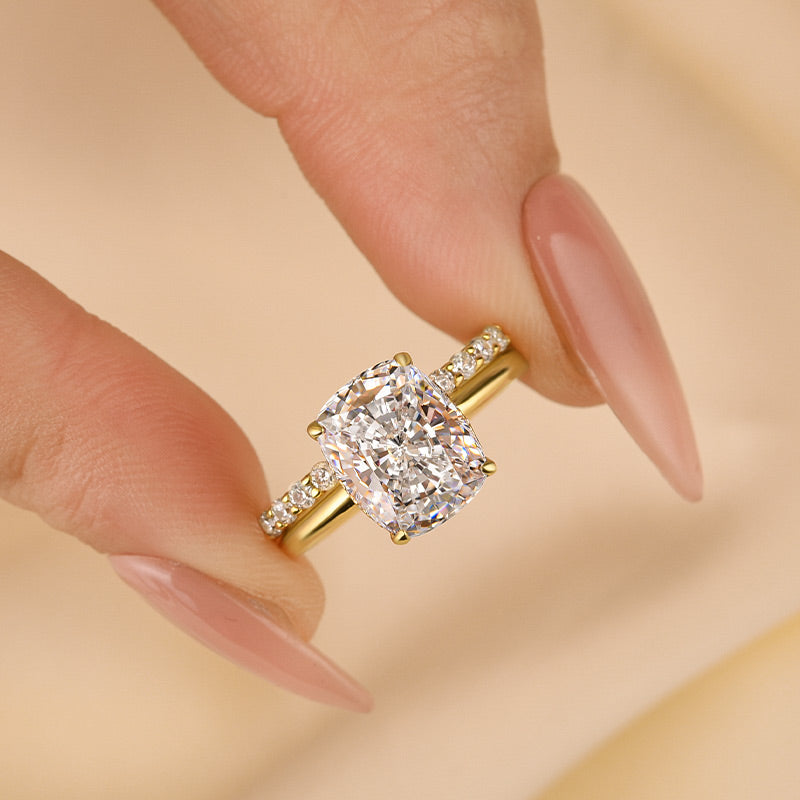 Desirable Open Design Cushion Cut Wedding Ring Set