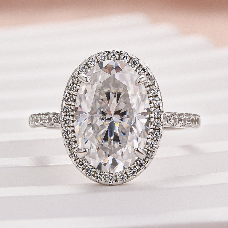 Ahabobo Exquisite Moissanite 4.0 Carat Halo Oval Cut Engagement Ring In Sterling Silver