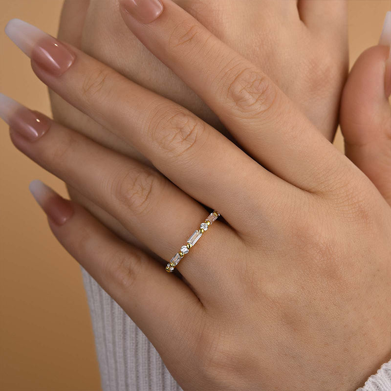 Fashion Yellow Gold Emerald & Round Cut Diamond Wedding Band In Sterling Silver