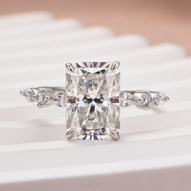 Ahabobo Moissanite 3.5 Carat Radiant Cut Engagement Ring In Sterling Silver