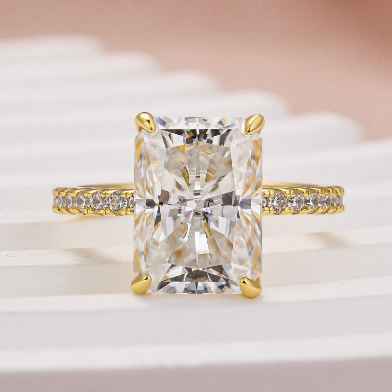 Ahabobo Cathedral Moissanite 4.5 Carat Yellow Gold Radiant Cut Engagement Ring