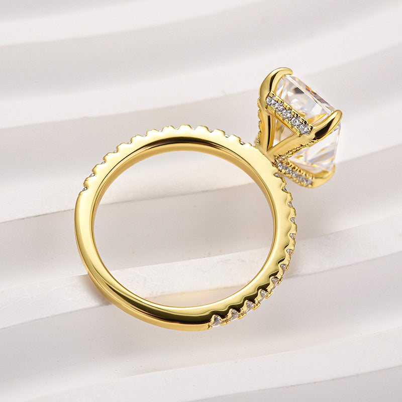 Ahabobo Cathedral Moissanite 4.5 Carat Yellow Gold Radiant Cut Engagement Ring