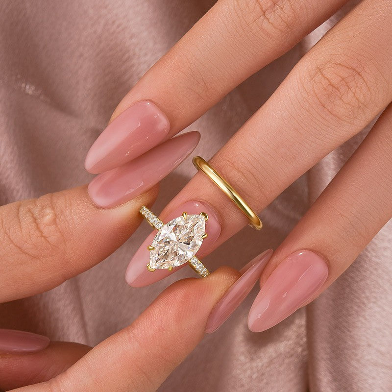 4.0Ct Marquise Cut Yellow Gold Moissanite Diamond Wedding Ring Set