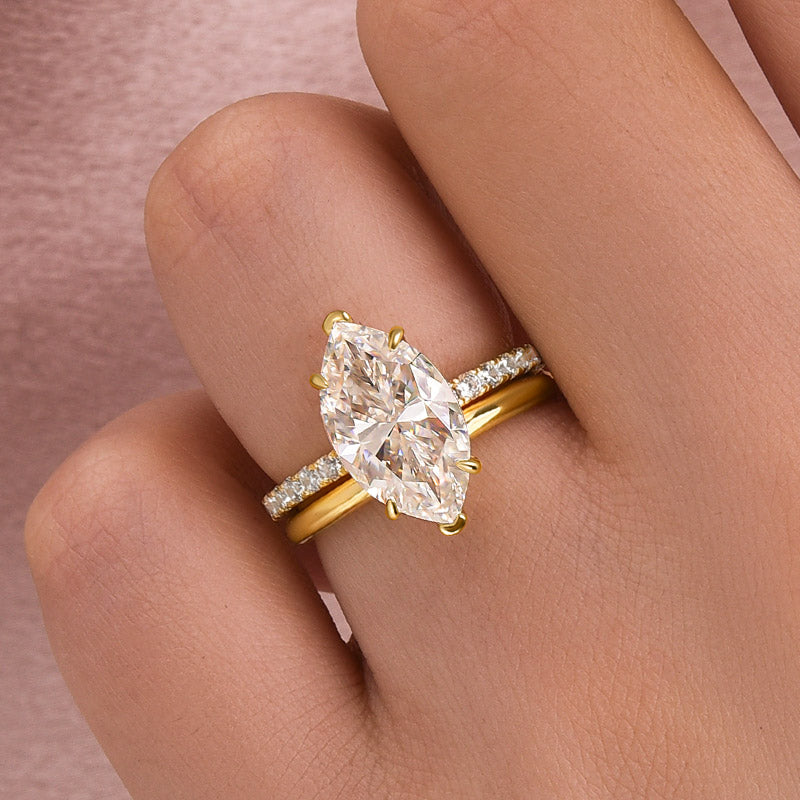 4.0Ct Marquise Cut Yellow Gold Moissanite Diamond Wedding Ring Set