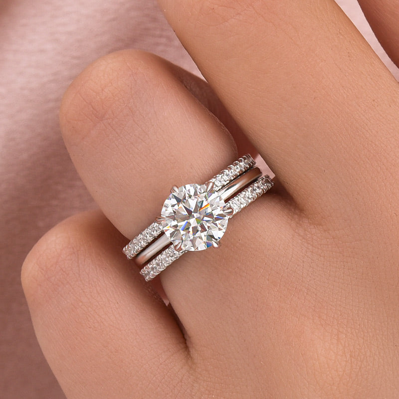 Solitaire 2.0 Ct Round Cut 3PC White Gold Moissanite Diamond Wedding Ring