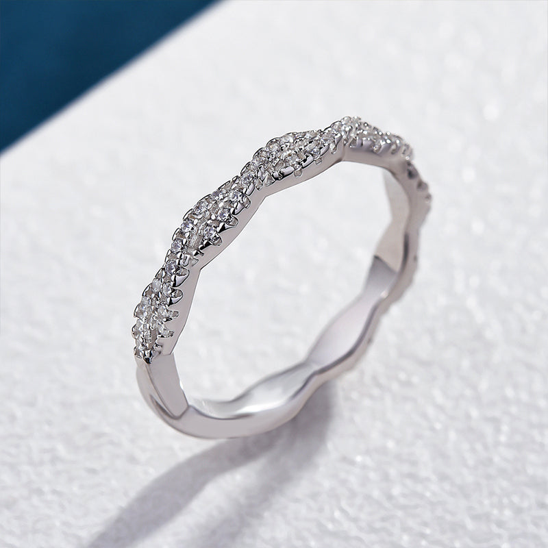 Elegant Pave Twist Eternity Wedding Band for Women In Sterling Silver