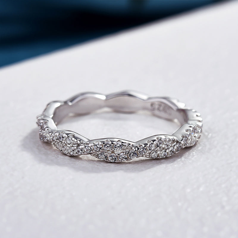 Elegant Pave Twist Eternity Wedding Band for Women In Sterling Silver