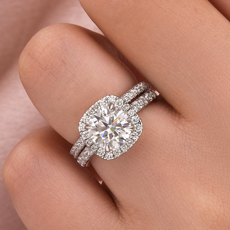 2.0Ct Halo Round Cut White Gold Moissanite Diamond Wedding Ring