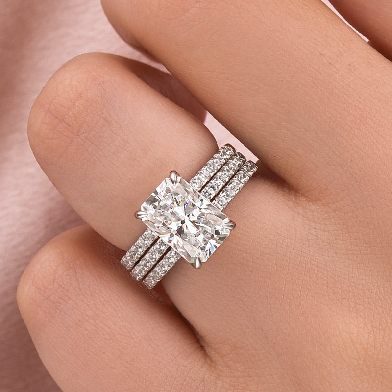 3.5Ct Radiant Cut 3PC White Gold Moissanite Diamond Wedding Ring
