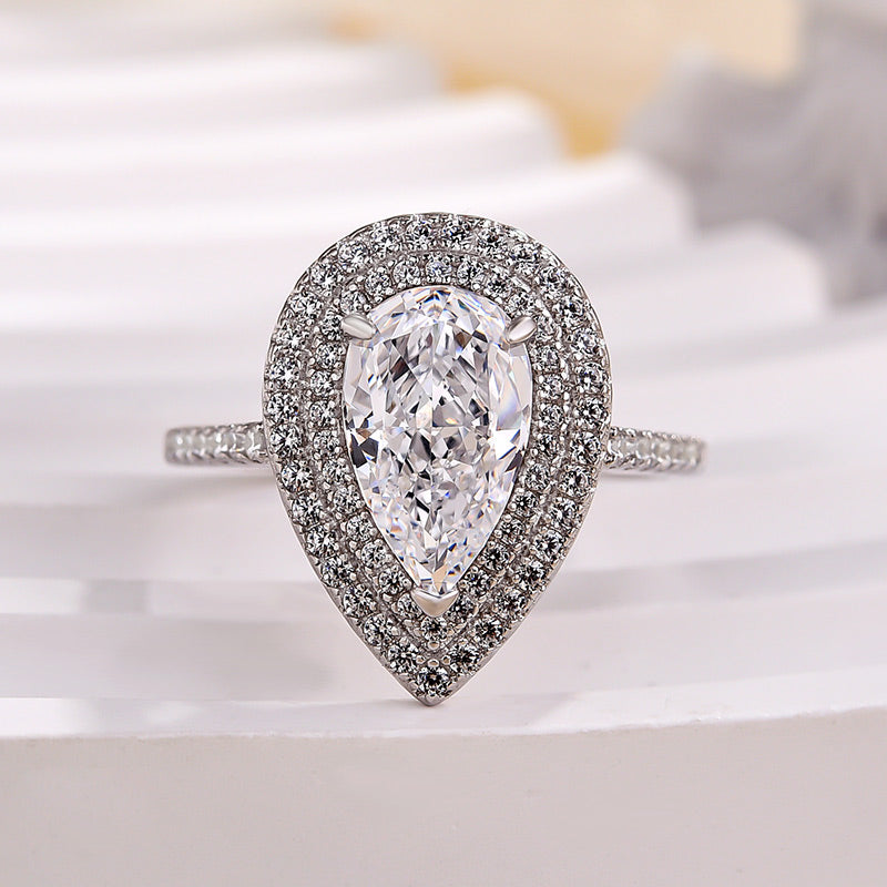 Double Halo Pear Cut Engagement Ring for Women