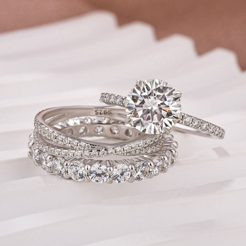 2.0Ct Round Cut Moissanite Diamond Wedding Ring with Twist Bands