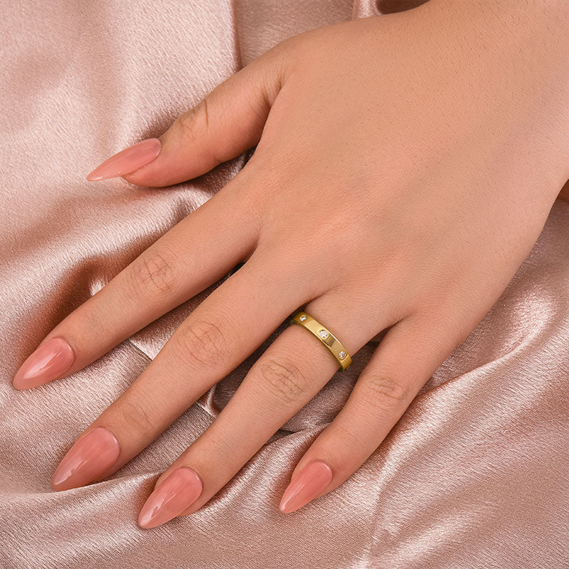 Ahabobo Moissanite Round Cut Yellow Gold Wide Wedding Band