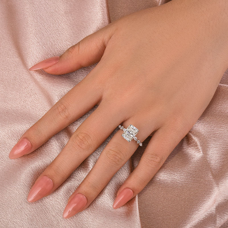 Ahabobo Moissanite 3.5 Carat Radiant Cut Engagement Ring In Sterling Silver
