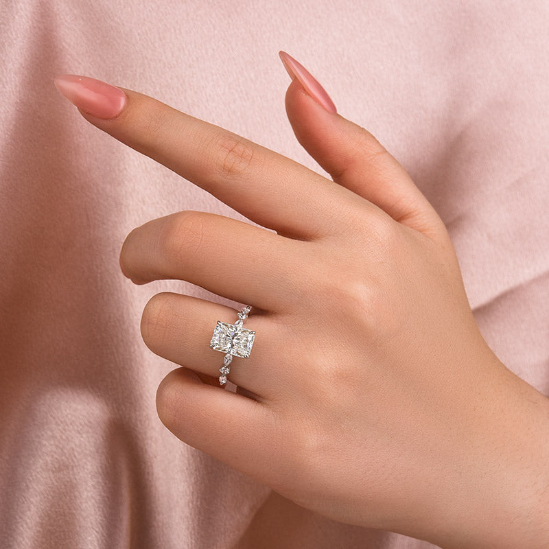 Ahabobo Moissanite 3.5 Carat Radiant Cut Engagement Ring In Sterling Silver