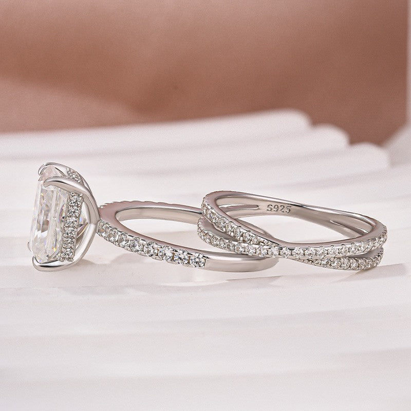 3.5Ct Radiant Cut White Gold Moissanite Diamond Wedding Ring with Criss Cross Band
