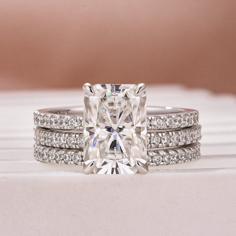 3.5Ct Radiant Cut 3PC White Gold Moissanite Diamond Wedding Ring