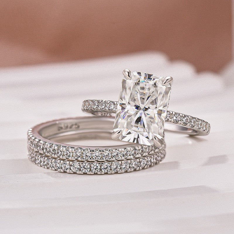 3.5Ct Radiant Cut 3PC White Gold Moissanite Diamond Wedding Ring