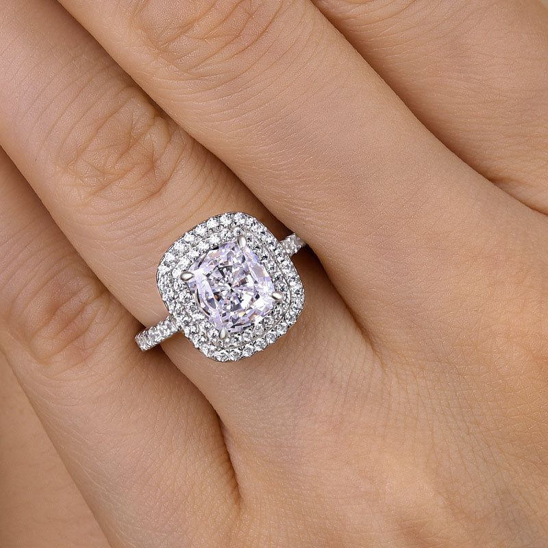 Double Halo Cushion Cut 2 Carat Engagement Ring In White Gold