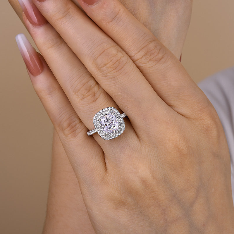Double Halo Cushion Cut 2 Carat Engagement Ring In White Gold