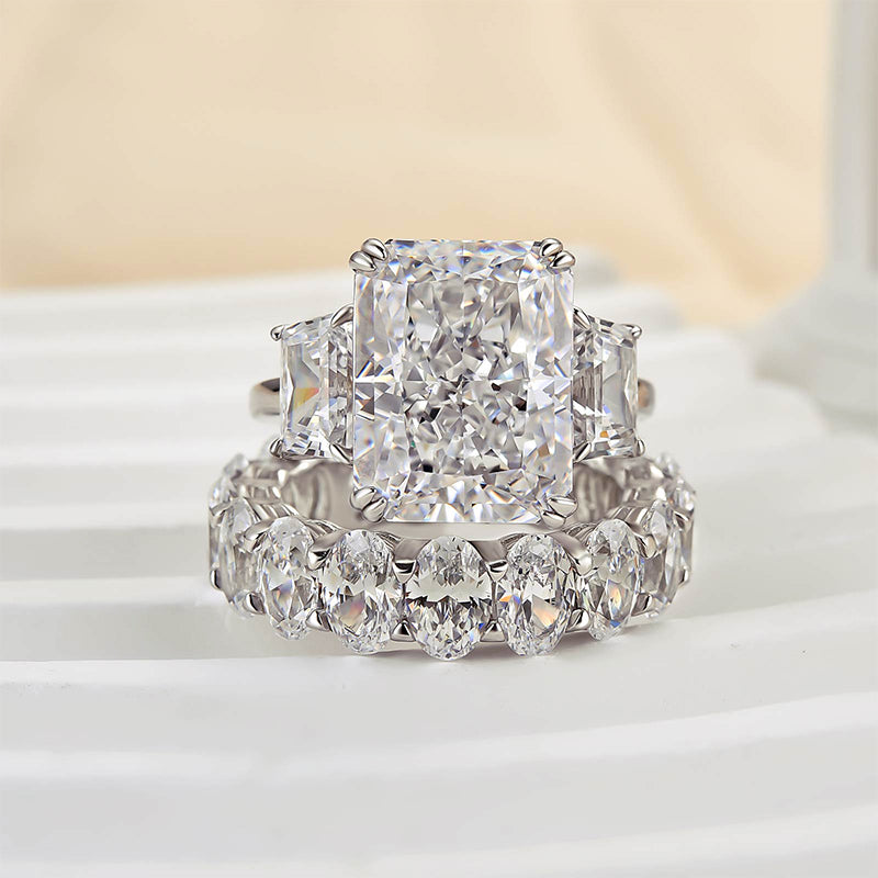 Luxurious 9.0Ct Three Stone Radiant Cut Wedding Set In Sterling Silver