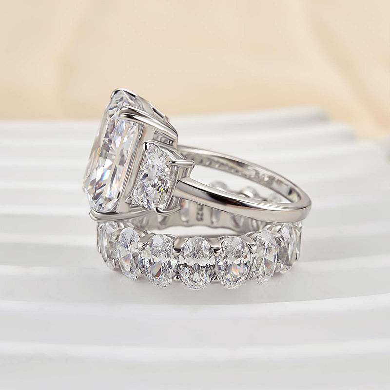 Luxurious 9.0Ct Three Stone Radiant Cut Wedding Set In Sterling Silver