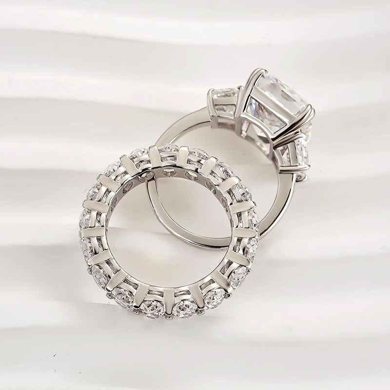 Luxurious 9.0Ct Three Stone Radiant Cut Wedding Set In Sterling Silver