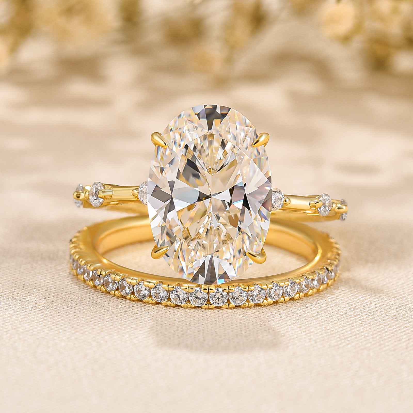 Sparkle Yellow Gold Oval Cut Wedding Ring Set In Sterling Silver