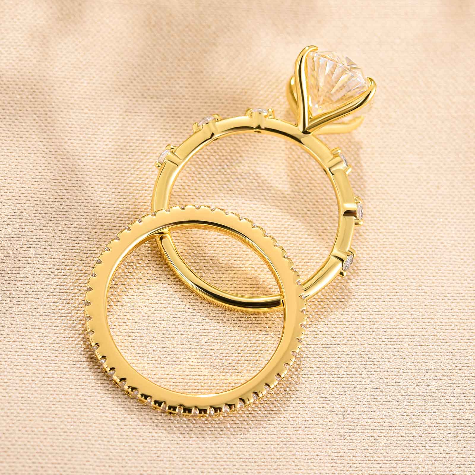 Sparkle Yellow Gold Oval Cut Wedding Ring Set In Sterling Silver