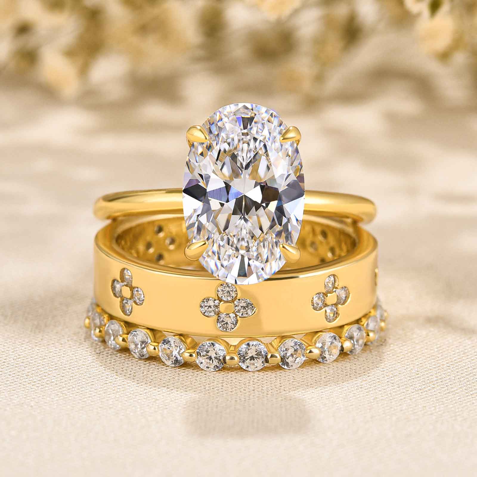 Ahabobo Noble Oval Cut 3PC Ring Set For Women