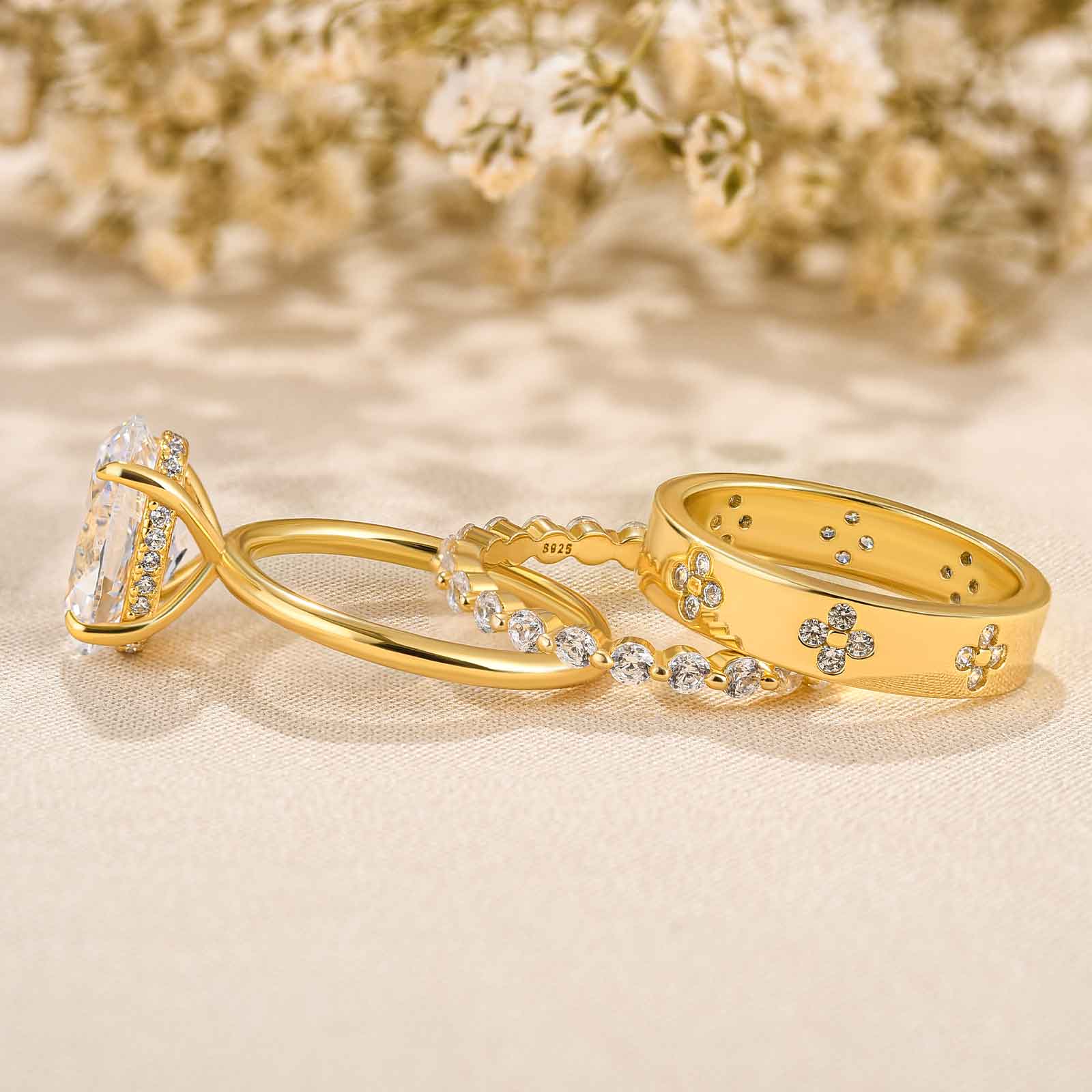 Ahabobo Noble Oval Cut 3PC Ring Set For Women