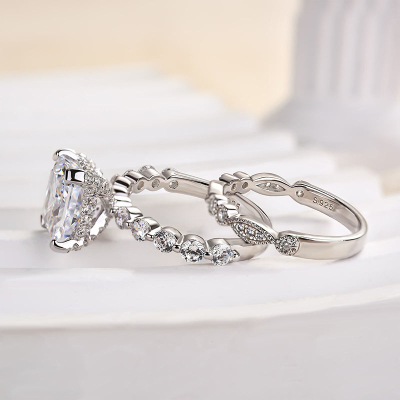 3.0 Carat Radiant Cut White Sapphire Wedding Ring Set For Her In Sterling Silver