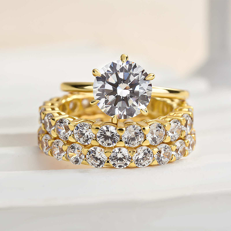 Classic Round Cut 3-Pieces Wedding Set In Sterling Silver