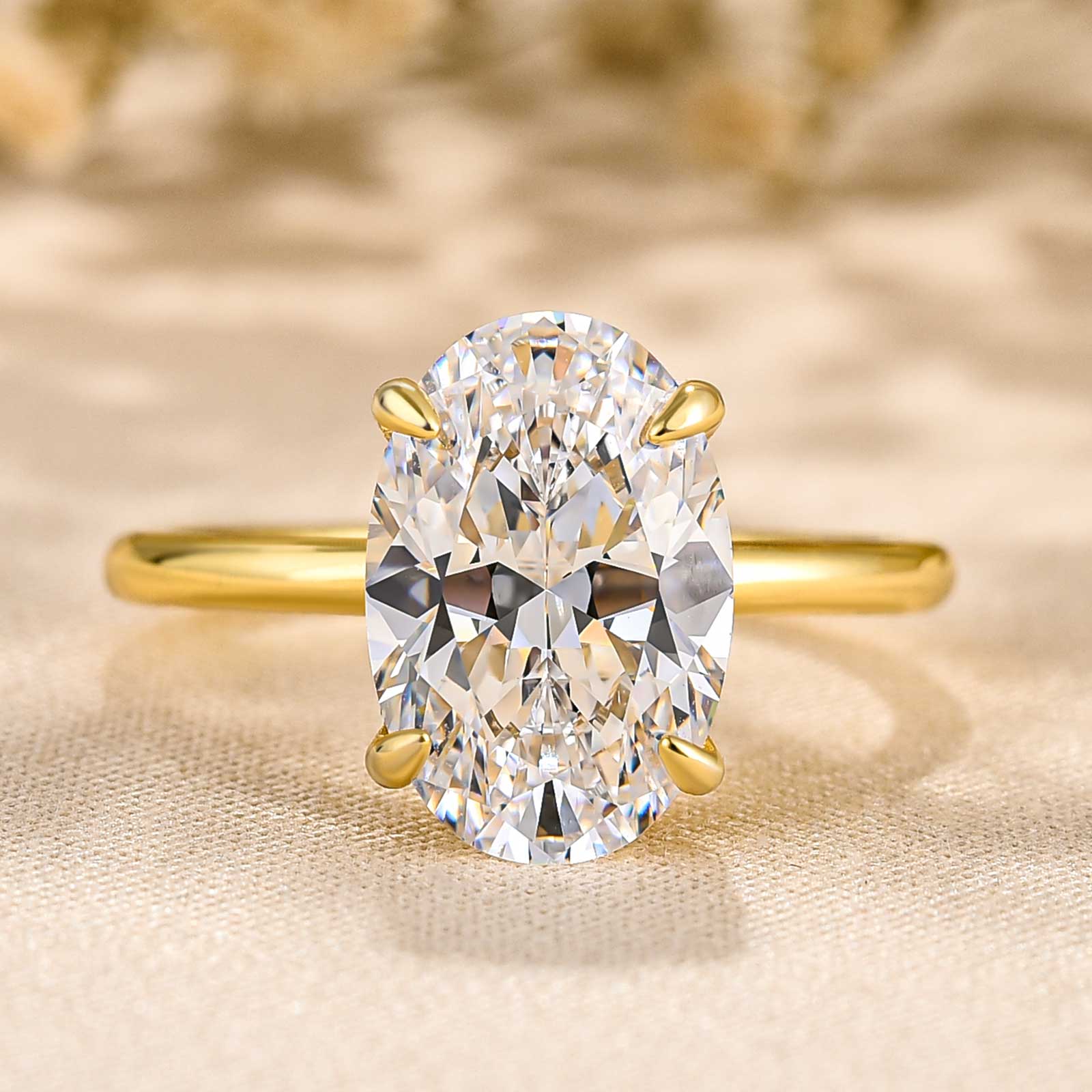 Classic 4.0Ct Solitaire Oval Cut Hidden Halo Engagement Ring In Sterling Silver