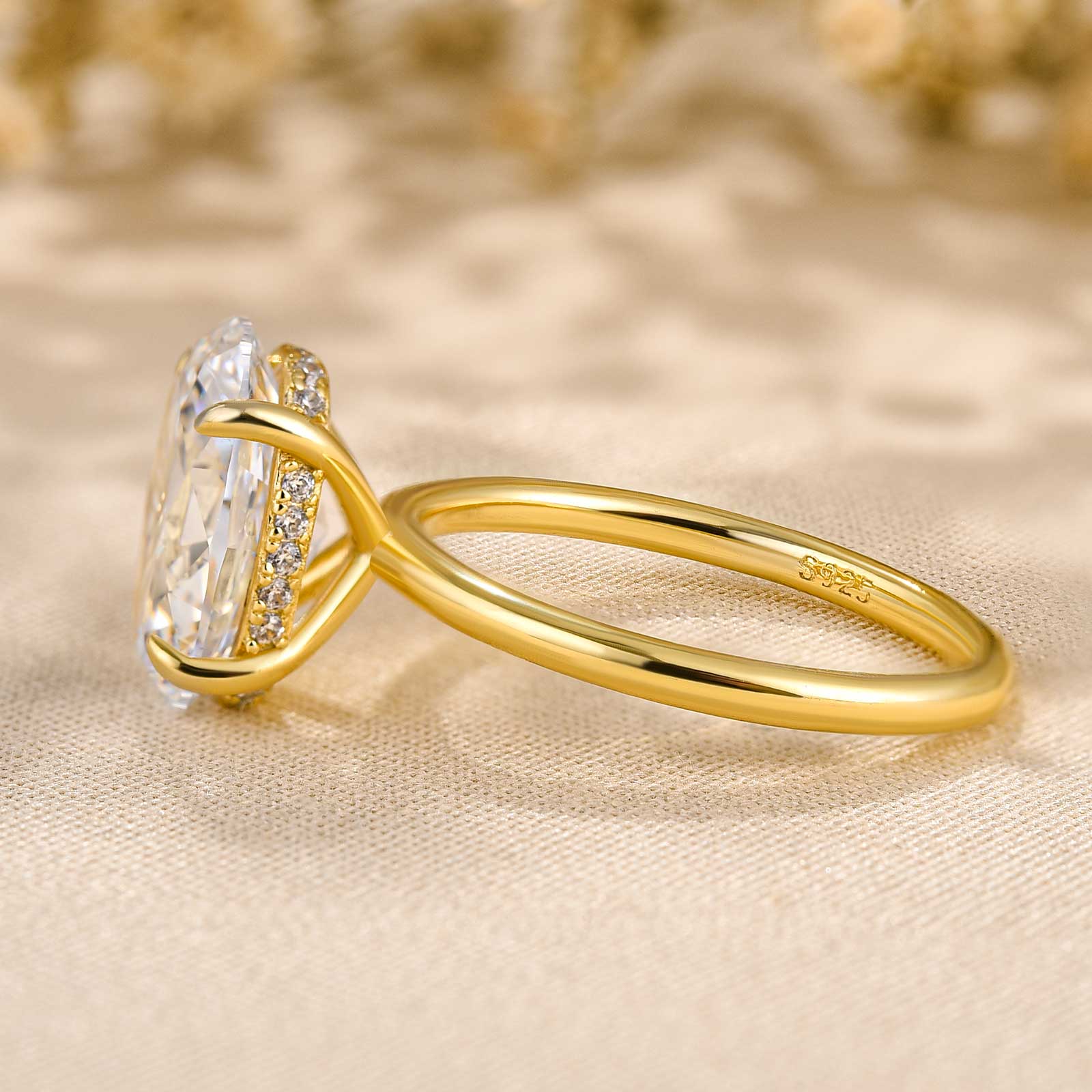 Classic 4.0Ct Solitaire Oval Cut Hidden Halo Engagement Ring In Sterling Silver