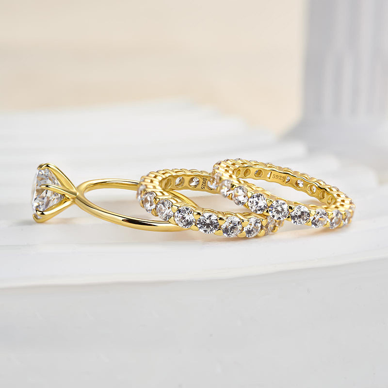 Classic Round Cut 3-Pieces Wedding Set In Sterling Silver