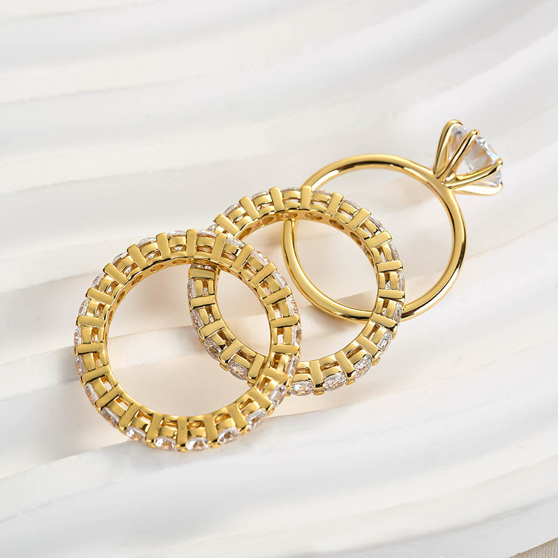 Classic Round Cut 3-Pieces Wedding Set In Sterling Silver